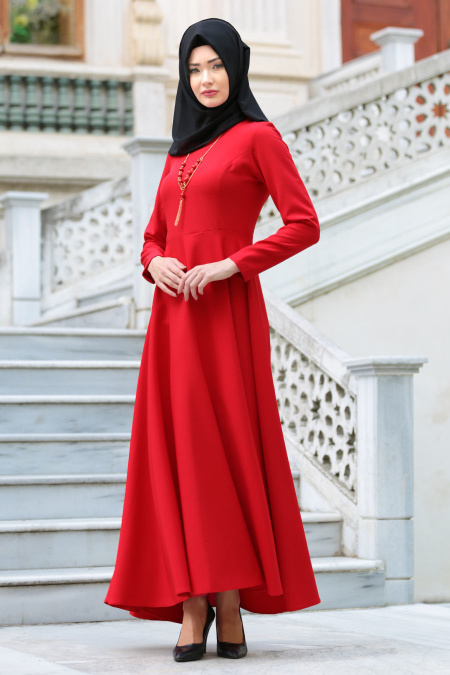 Neva Style - Kırmızı Tesettür Elbise 4055K
