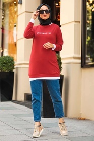 Neva Style - Kırmızı Tesettür Sweatshirt & Tunik 1144K - Thumbnail