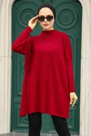 Neva Style - Kırmızı Tesettür Triko Panço 3404K - Thumbnail