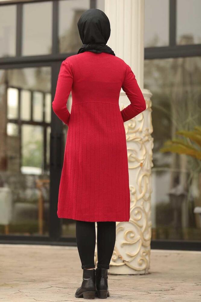 Neva Style - Kırmızı Tesettür Triko Tunik 2321K - 2