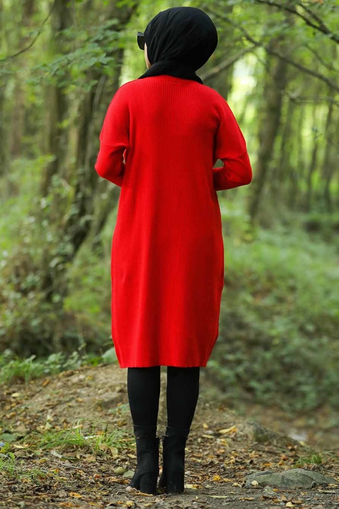 Neva Style - Kırmızı Tesettür Triko Tunik 883K - 2