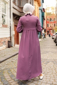 Neva Style - Klasik Yaka Gül Kurusu Tesettür Elbise 414GK - Thumbnail