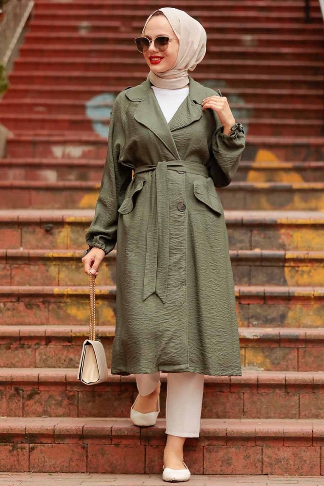 Neva Style - Klasik Yaka Haki Tesettür Kap 41060HK - 1