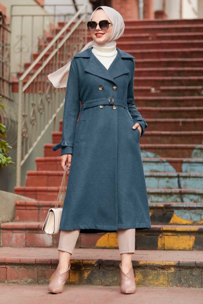 Neva Style - Klasik Yaka İndigo Mavisi Tesettür Kaşe Kap 5661IM - 1