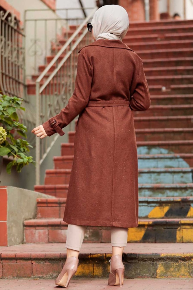Neva Style - Klasik Yaka Kiremit Tesettür Kaşe Kap 5661KRMT - 4