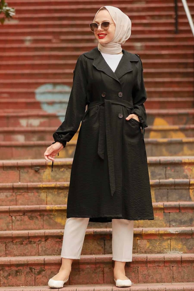 Neva Style - Klasik Yaka Siyah Tesettür Kap 41060S - 1
