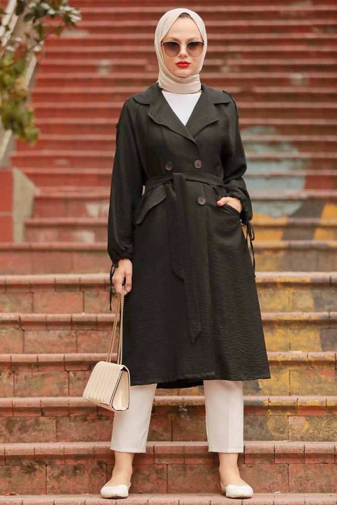 Neva Style - Klasik Yaka Siyah Tesettür Kap 41060S - 2