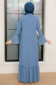 Neva Style - Kol Ucu Volanlı Mavi Tesettür Elbise 5729M - Thumbnail