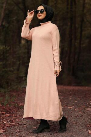 Neva Style - Kolları Bağcıklı Pudra Tesettür Triko Tunik 2936PD - 1