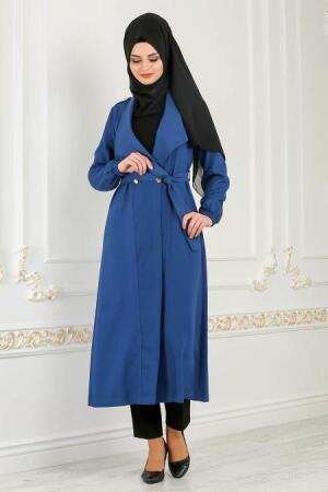 Neva Style - Kolları Büzgülü Petrol Mavisi Tesettür Kap 51880PM - 1