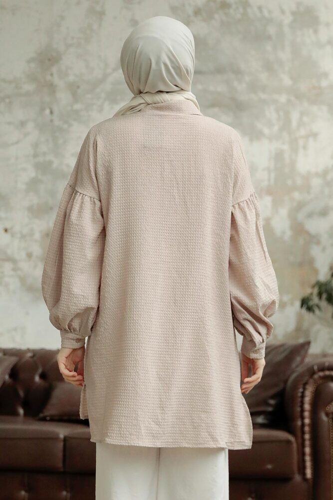 Neva Style - Boncuk Detaylı Bej Tesettür Tunik 11221BEJ - 3