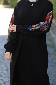 Neva Style - Kolları Desenli Siyah Tesettür Triko İkili Takım 2200S - Thumbnail