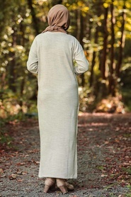 Neva Style - Kolları Detaylı Bej Tesettür Triko Elbise 1020BEJ - Thumbnail