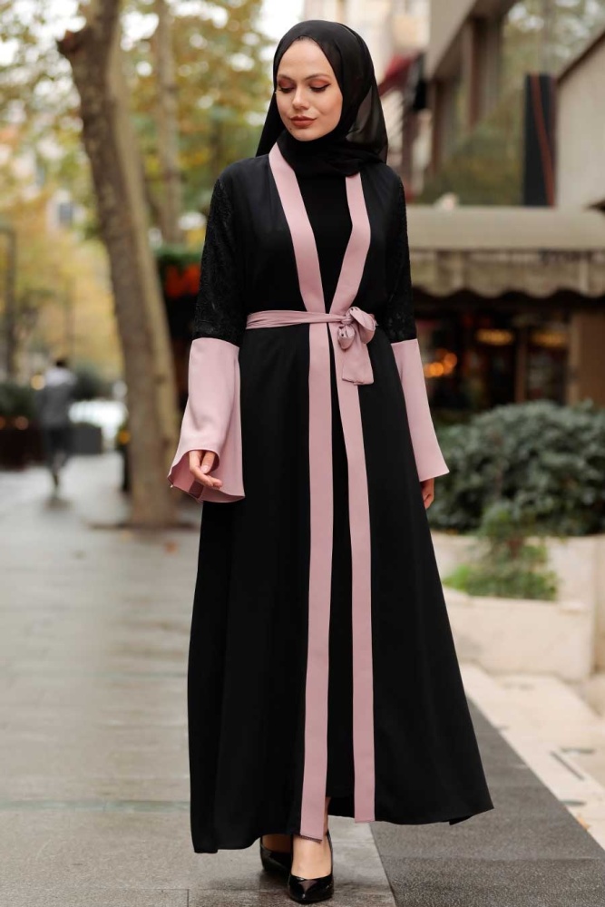 Neva Style - Kolları Detaylı Gül Kurusu Tesettür Abaya 55510GK - 2