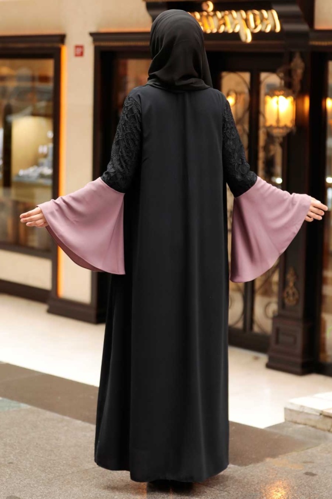 Neva Style - Kolları Detaylı Gül Kurusu Tesettür Abaya 55510GK - 3