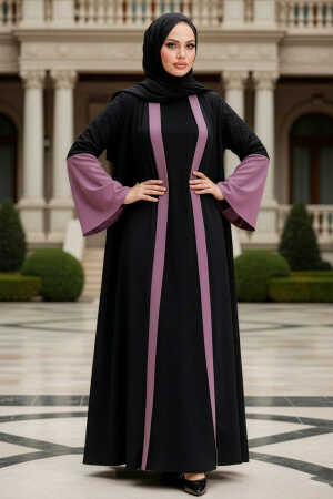  Kolları Detaylı Koyu Gül Kurusu Tesettür Abaya 55510KGK - 1