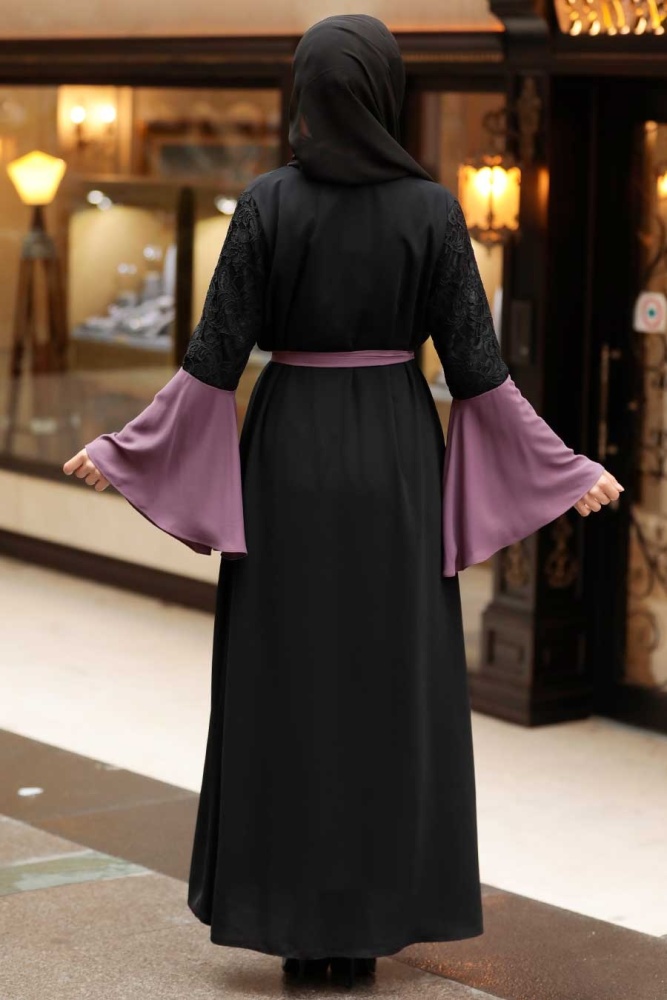 Neva Style - Kolları Detaylı Koyu Gül Kurusu Tesettür Abaya 55510KGK - 4