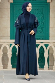 Neva Style - Kolları Detaylı Lacivert Tesettür Abaya 388900L - Thumbnail