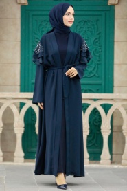 Neva Style - Kolları Detaylı Lacivert Tesettür Abaya 388900L - Thumbnail