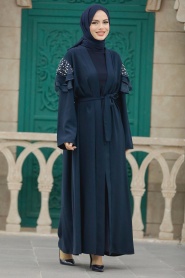 Neva Style - Kolları Detaylı Lacivert Tesettür Abaya 388900L - Thumbnail