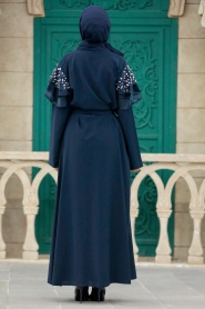 Neva Style - Kolları Detaylı Lacivert Tesettür Abaya 388900L - Thumbnail