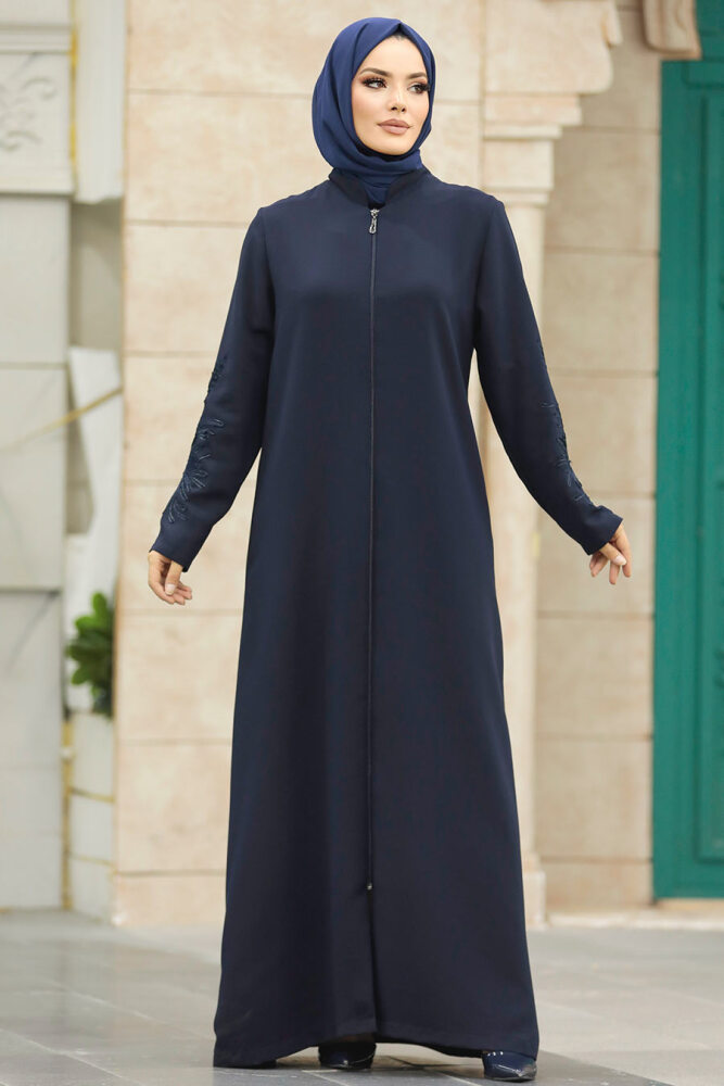 Neva Style - Kolları Detaylı Lacivert Tesettür Ferace 10081L - 3