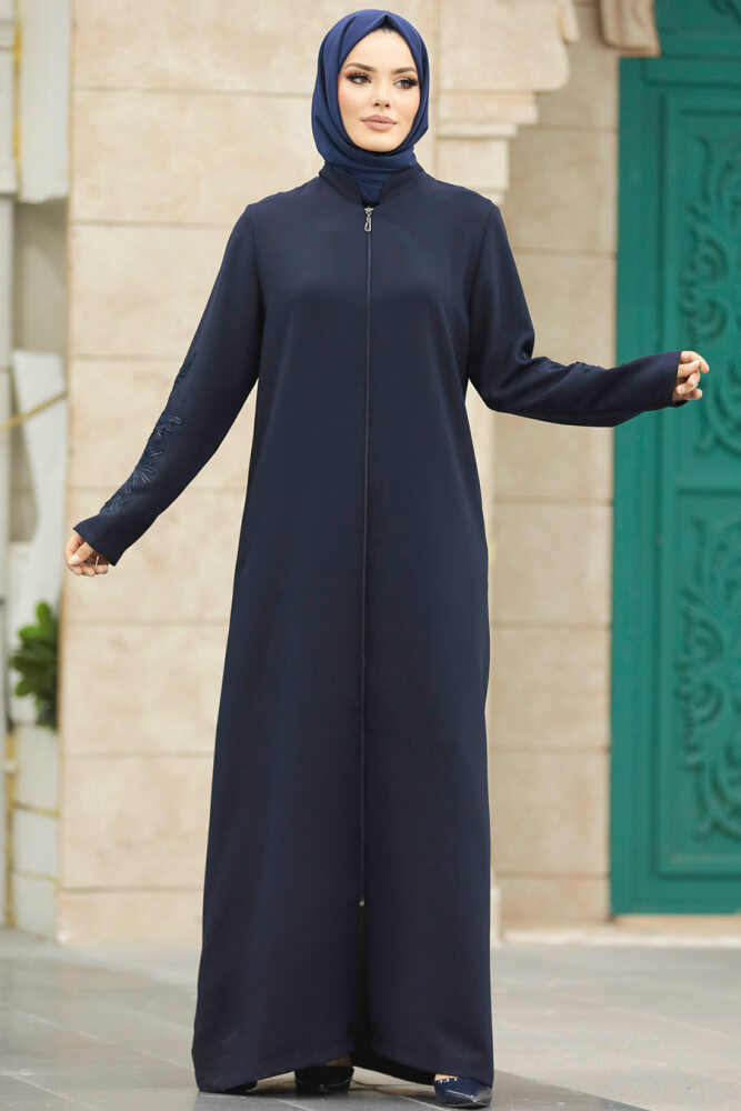 Neva Style - Kolları Detaylı Lacivert Tesettür Ferace 10081L - 2