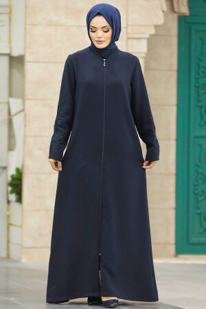 Neva Style - Kolları Detaylı Lacivert Tesettür Ferace 10081L - 1
