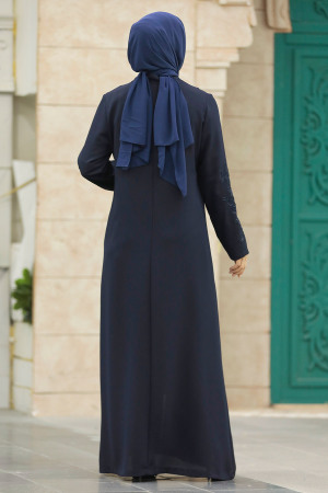 Neva Style - Kolları Detaylı Lacivert Tesettür Ferace 10081L - 4