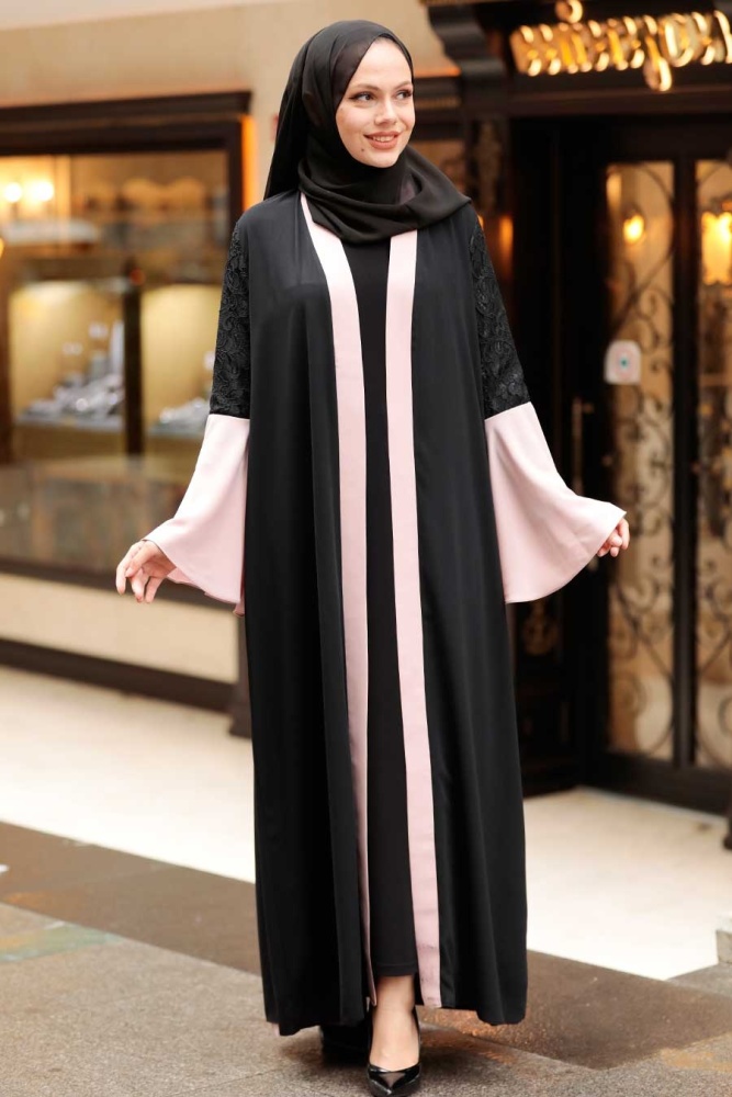 Neva Style - Kolları Detaylı Pudra Tesettür Abaya 55510PD - 1