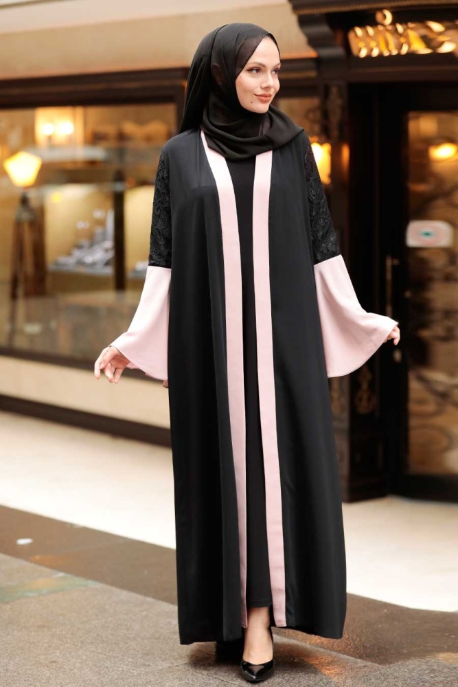 Neva Style - Kolları Detaylı Pudra Tesettür Abaya 55510PD - 2