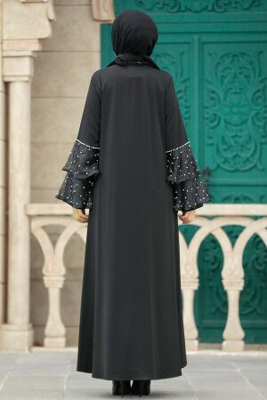  Kolları Detaylı Siyah Tesettür Ferace 376900S - 4