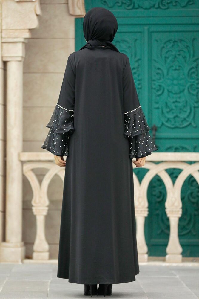  Kolları Detaylı Siyah Tesettür Ferace 376900S - 4