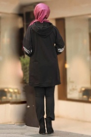 Neva Style - Kolları Detaylı Siyah Tesettür Sweatshirt & Tunik 90631S - Thumbnail