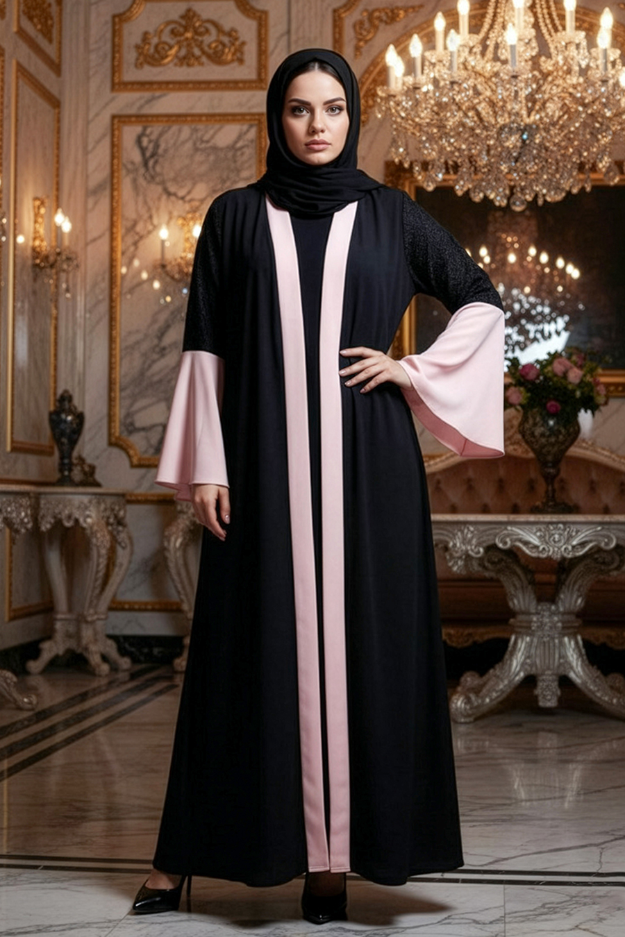  Kolları Detaylı Somon Tesettür Abaya 55510SMN