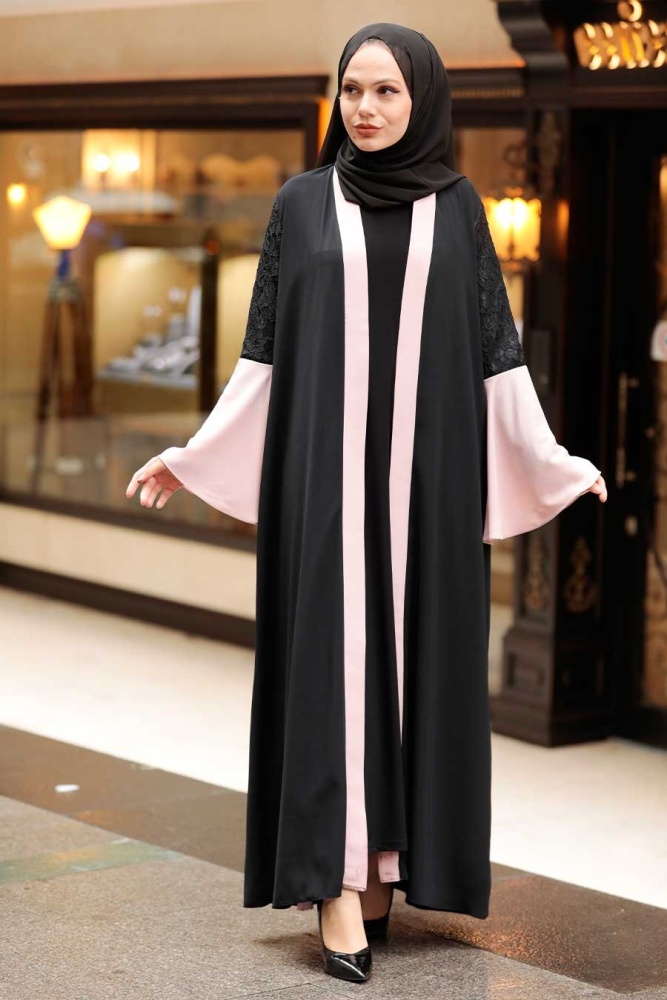 Neva Style - Kolları Detaylı Somon Tesettür Abaya 55510SMN - 2