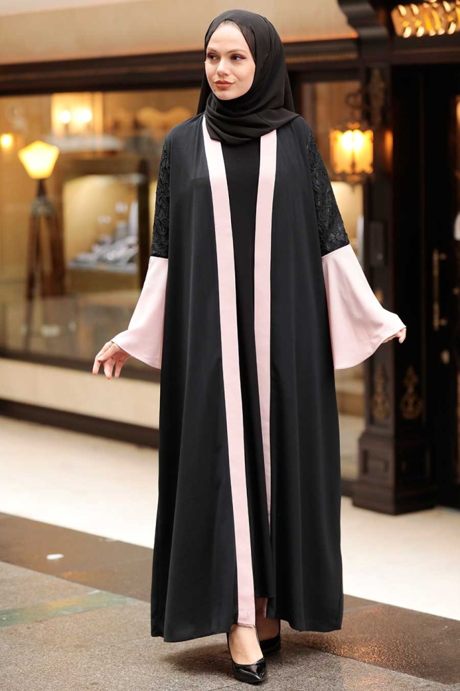 Neva Style - Kolları Detaylı Somon Tesettür Abaya 55510SMN - 3