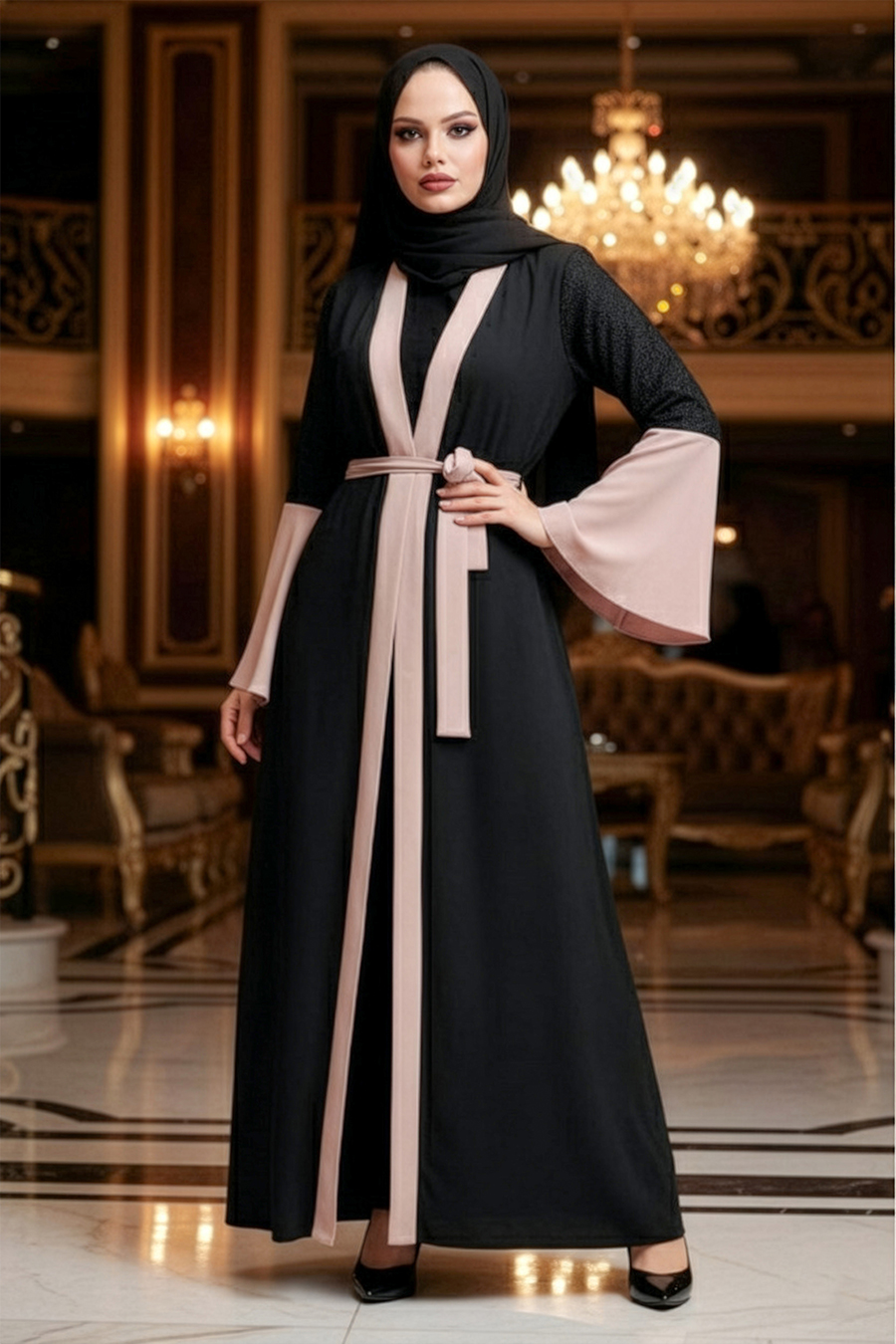  Kolları Detaylı Vizon Tesettür Abaya 55510V