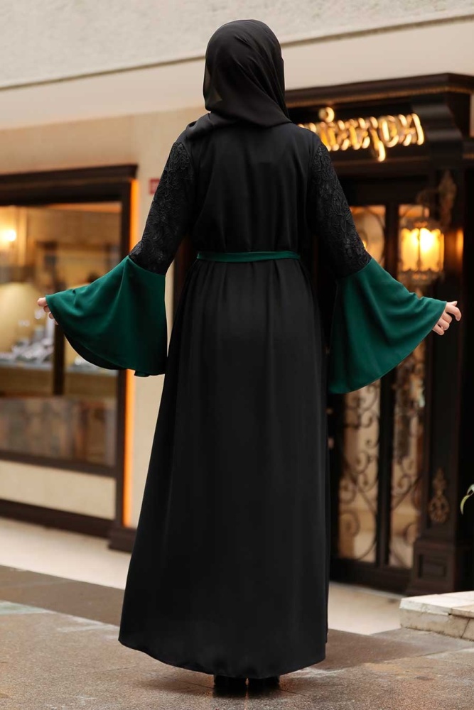 Neva Style - Kolları Detaylı Yeşil Tesettür Abaya 55510Y - 2