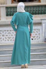 Neva Style - Kolları Fırfır Detaylı Çağla Yeşili Tesettür Elbise 41610CY - Thumbnail