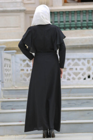 Neva Style - Kolları Fırfır Detaylı Siyah Tesettür Elbise 41610S - Thumbnail