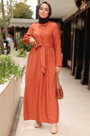 Neva Style - Kolları Fırfır Detaylı Turuncu Tesettür Elbise 3434T - Thumbnail