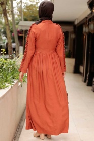 Neva Style - Kolları Fırfır Detaylı Turuncu Tesettür Elbise 3434T - Thumbnail
