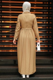 Neva Style - Kolları Fırfır Detaylı Vizon Tesettür Elbise 3434V - Thumbnail