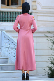 Neva Style - Kolları Nakışlı Gül Kurusu Tesettür Elbise 41730GK - Thumbnail