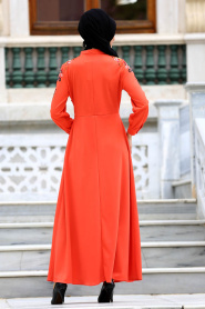 Neva Style - Kolları Nakışlı Turuncu Tesettür Elbise 41730T - Thumbnail