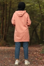 Neva Style - Kolları Yazılı Somon Tesettür Sweatshirt & Tunik 1050SMN - Thumbnail