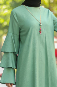 Neva Style - Kolu Fırfırlı Çağla Yeşili Tesettür Tunik 52220CY - Thumbnail