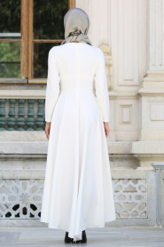 Neva Style - Kolye Detaylı Beyaz Tesettür Abiye Elbise 41470B - Thumbnail