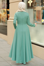 Neva Style - Kolye Detaylı Çağla Yeşili Tesettür Abiye Elbise 41470CY - Thumbnail